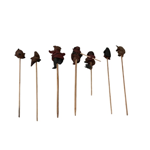 Vintage Handmade Mid-Century Clay Pottery Cocktail Appetizer Picks, Set Of 7 - Picture 4 of 15